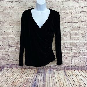 Soft Surroundings Black Velour V Neck Long Sleeve Top